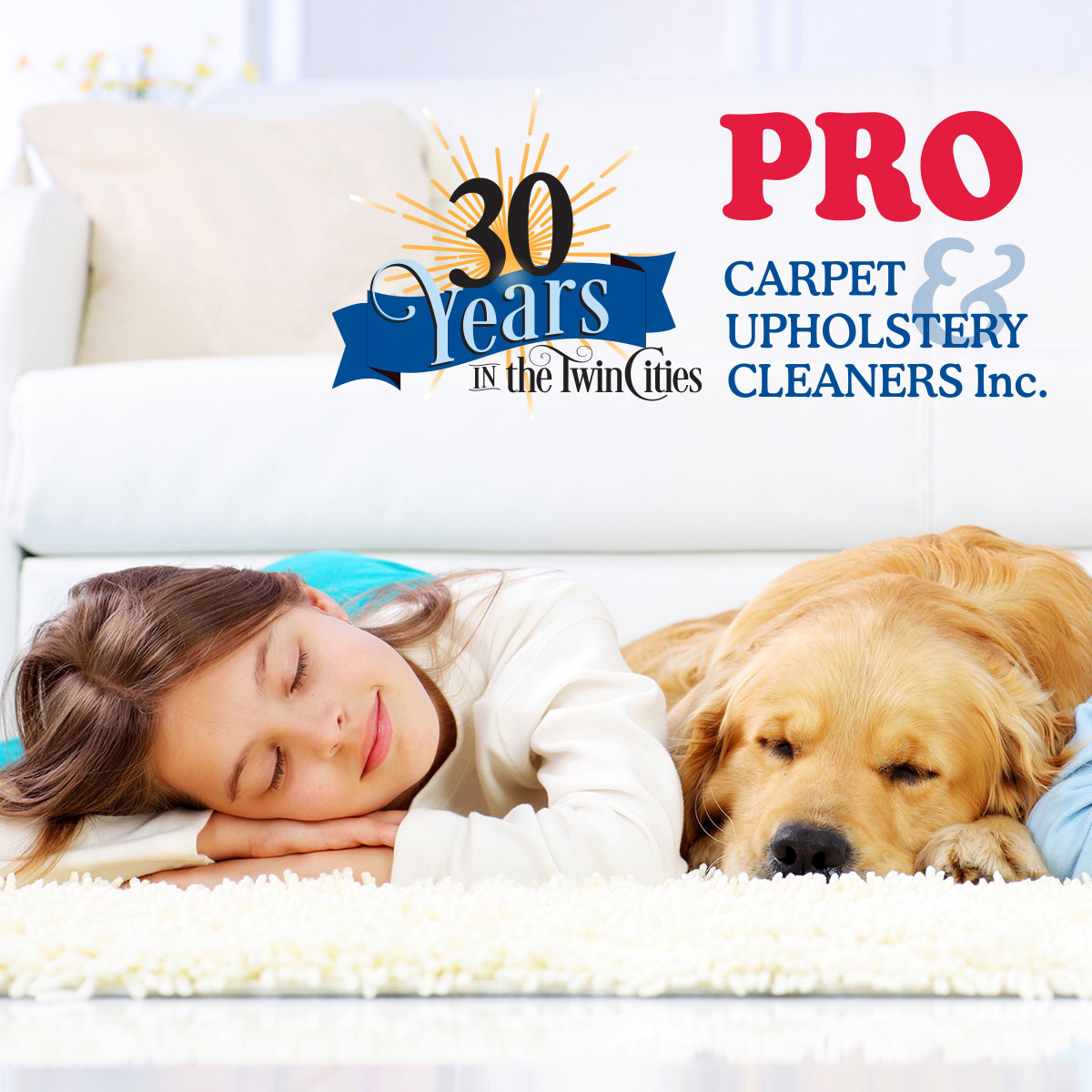 Child and dog sleeping on carpeting, rest easy